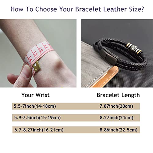Mens Womens Braided Leather Bracelet Handmade Personalized Magnetic Closure Bracelets Three Rows Of Cowhide Woven Bracelet Graduation Gift To My Son (Circumference 8.86Inch, Black Buckle) #TOP5