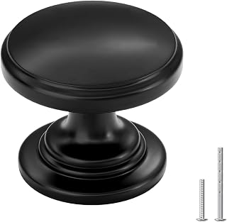 25Pack 1-3/16 in Black Cabinet Knobs | Round Solid Zinc Alloy, Dresser Drawer Knobs Hardware with Wide Base for Kitchen Bedroom Bathroom