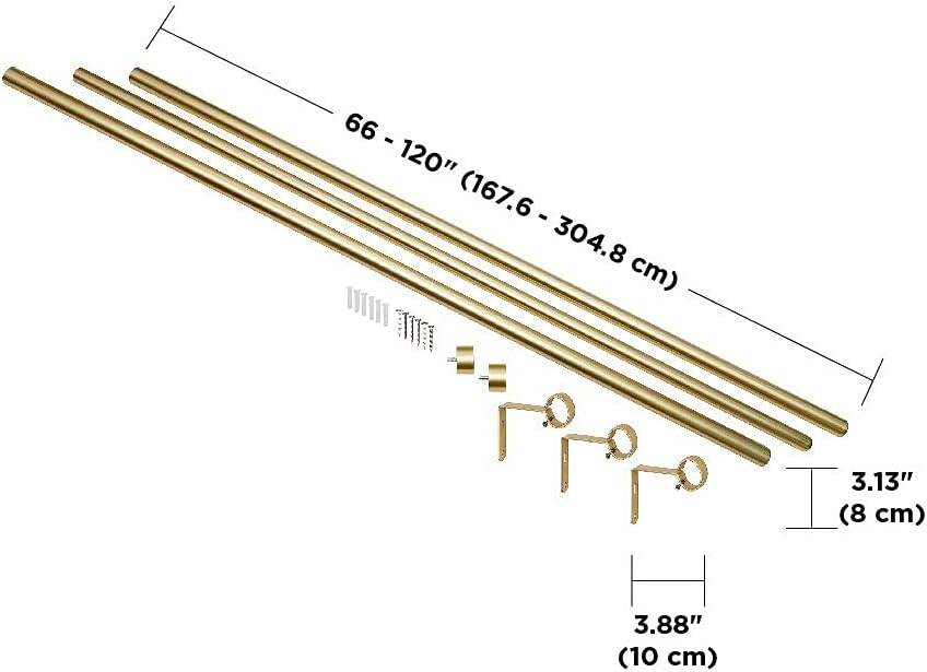 Umbra 245976-104-REM Cappa Curtain Rod – 1-Inch Drapery Rod Extends from 66 to 120 Inches, Includes 2 Matching Finials, Brackets & Hardware, Brass, 66 to 120-inches : Home & Kitchen