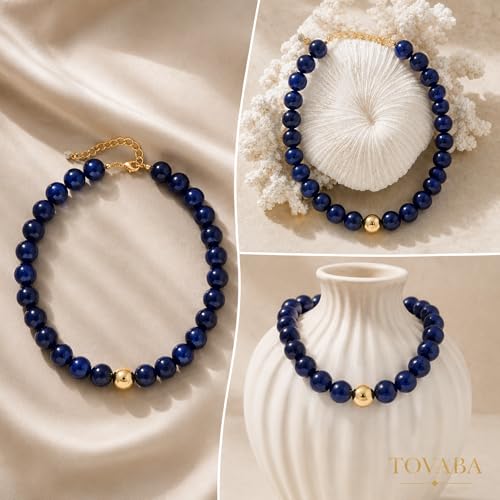 TOVABA Chunky Dark Blue Beaded Choker Necklaces for Women Gifts Edgy Boho Statement Necklace Large Faceted Bead Versatile Jewelry Gifts by TOVABA - Used condition - Image 6
