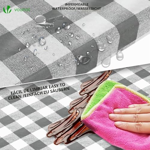 Miniatura 3 de Vounot Mantel Antimanchas A Cuadrados, Juego De 3 Piezas Para Mesa De Picnic Y Bancos, Mantel Ajustable De Vinilo Impermeable Para Fiestas, Exteriores, Camping