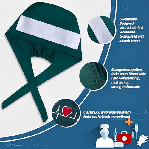 Op Haube Mit Knopf, Op Haube Stoff, Op Hauben Damen, Op Haube Herren, Arzt Kostüm Zubehör, Für Ärzten, Krankenschwestern, Zahnärzten, Pharmazeuten, Tierärzten, Medizinischem Personal (EKG-Muster)