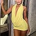 Mylleure Sheer Mesh 2 Piece Outfits for Women Summer Sexy Sleeveless Cowl Neck Halter Tank Top Bodycon Ruched Mini Skirt Set (Yellow, M)