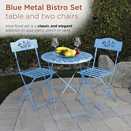 Alpine Corporation Bistro Set, Table: 24" L X 24" W X 28" H Chair: 17" L 18" W X 33" H, Blue #TOP3