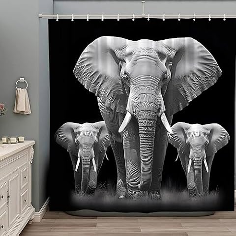 ZZYSKS Elephant Polyester Shower Curtain with Hooks Cover
