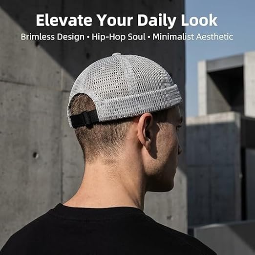 Brimless Docker Hat, 2 Pack Mens Breathable Brimless Hat, Lightweight Mesh Skull Cap for Summer Outdoor Wear