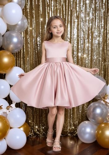 Satin Flower Girl Dress for Wedding Short Junior Bridesmaid Dresses for Girls Birthday Party Evening Gown3