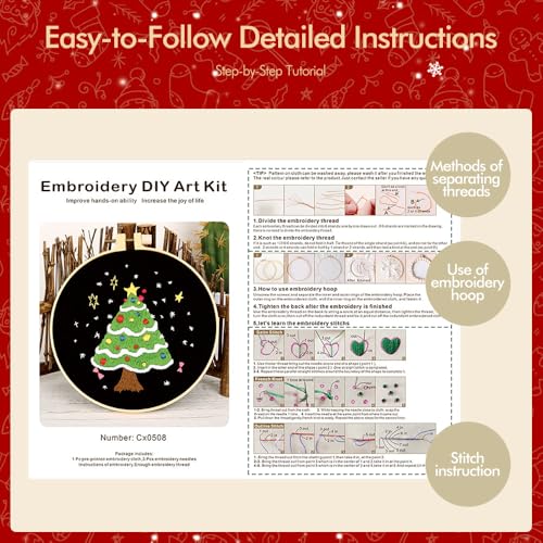 Image of wtisan Christmas Embroidery Kit, Cross Stitch Kits for Beginners, Needlepoint with All Tools & Instructions, Stamped Hand Embroidery Starter Kit for Holiday Crafts & Xmas Home Decor, W16