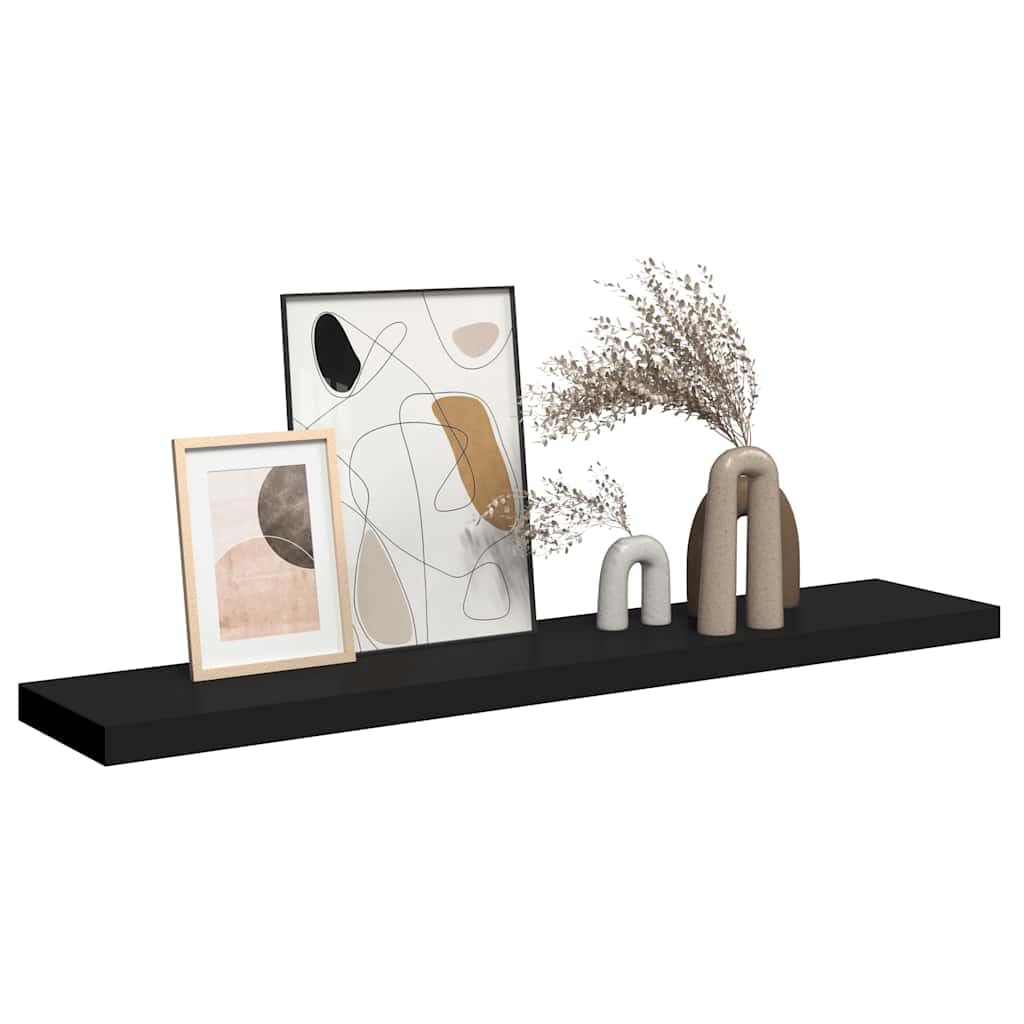 Estantería flotante negra de MDF con marco de metal, 120 x 23,5 x 3,8 cm, estantería de pared con soporte invisible para salón, dormitorio, cocina, ahorro de espacio para estantería de libros