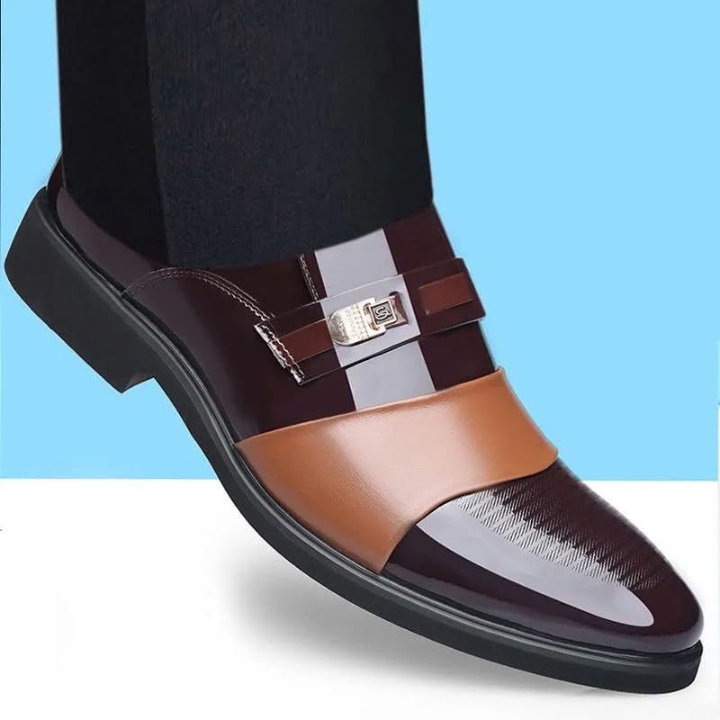Men Formal Oxford Shoes Leather Prom Slip On Round Toe Business Tuxedo Wedding Anti-Slip Non Slip Rubber Sole Block Heel Low Top Formal3