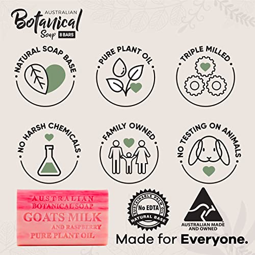 Australian Botanical Soap, Goats Milk With Raspberry 6.6 Oz (187G) Natural Ingredient Soap Bars | All Skin Types | Shea Butter Enriched - Pack Of 8 #TOP2