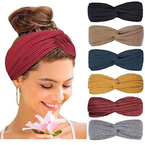 Catery Boho Headbands Vintage Flower Printed Head Wrap Criss Cross Elastic Hairband Fashion Hair Accessories for Women and Girls (Set 7-5 Pack)