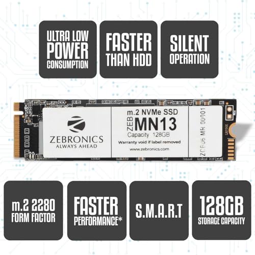 Image of ZEBRONICS ZEB-MN13 128GB M.2 NVMe Solid State Drive (SSD), with 1622MB /s Read Speed, PCIe Gen 3.0, Next Level Performance, Ultra Low Power Consumption, Thermal Management and Silent Operation.