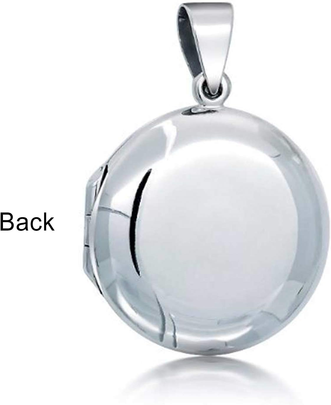Bling Jewelry Personalized Large Simple Plain Dome Round Circle Photo Lockets for Women and Teens Polished .925 Silver Locket Necklace Pendant Hold Pictures Custom Engraved