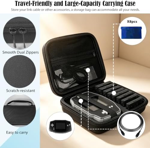 JDGPOKOO 5 in 1 Accessories Kit for GameBoy Advance, Carrying Case for GBA, TPU Clear Shell Case, 2 Set Screen Protectors and Link Cable, 8 Game Cartridges Slots, ONLY Compatible with Game Boy Advance — 사진 2