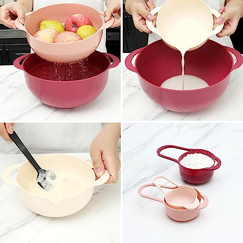 Cook With Color 8 Piece Nesting Bowls With Measuring Cups Colander And Sifter Set - Includes 2 Mixing Bowls, 1 Colander, 1 Sifter And 4 Measuring Cups, Rose #TOP4