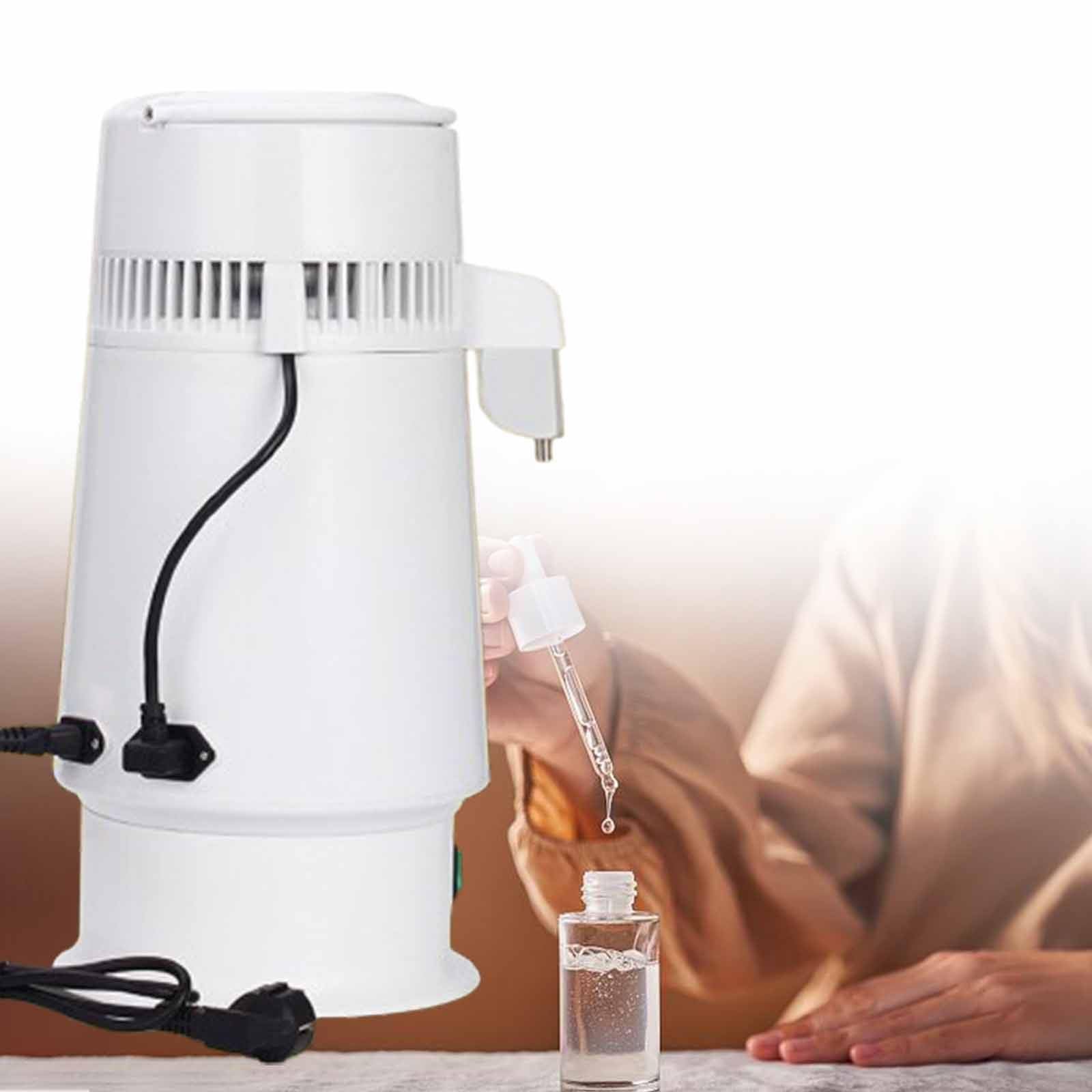 Destilador de agua de 750 W, 4 L, de acero inoxidable, con recipiente para uso doméstico, laboratorios y hospitales. Interior de acero inoxidable que destila agua pura