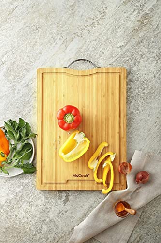 Mc29 15 Pieces German Stainless Steel Knife Block Sets With Built-In Sharpener + Mcw11 Bamboo Cutting Boards Set Of 4 (Small, 15.4”10.2”0.8”) #TOP7