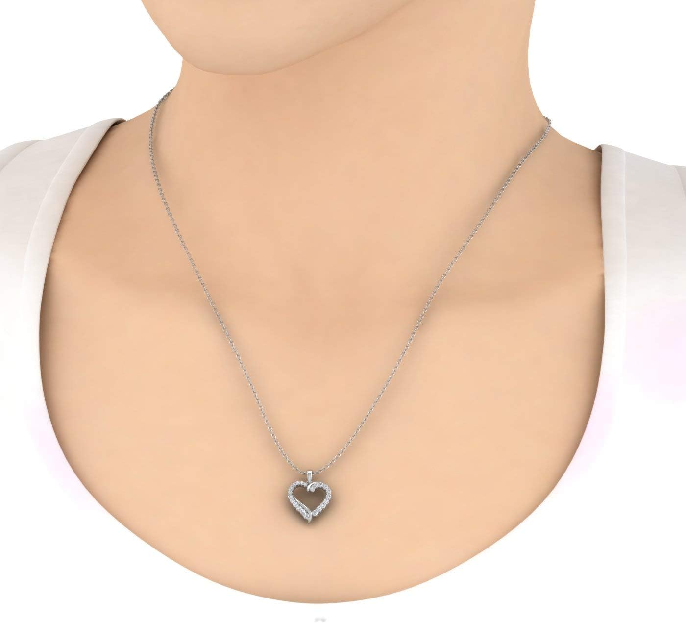 FINEROCK 1/4 to 1/2 Carat Diamond Heart Pendant Necklace in 10K Solid Gold (Silver Chain Included)