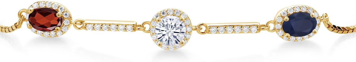 Gem Stone King Keren Hanan Build Your Own Personalized 3-Stone Round and Oval Birthstones 18K Yellow Gold Plated Silver Bracelet For Women