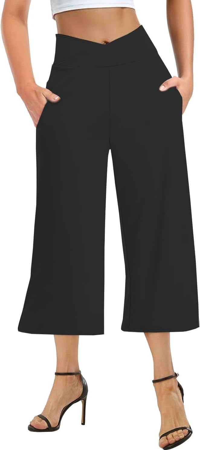 3 Pack Women's Wide Leg Yoga Pants Crossover High Waist Casual Capri Pants Loose Soft Pajama Pocket Sweatpants - Image 5