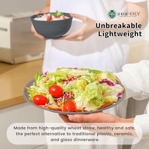 Image of Homienly Wheat Straw Dinnerware Set - Dinner Plates, Cereal Bowls, Drinking Cups Set, Unbreakable 16 PCS Dish Set, Microwave and Dishwasher Safe Dishes for Home, Outdoor - Grey Stone