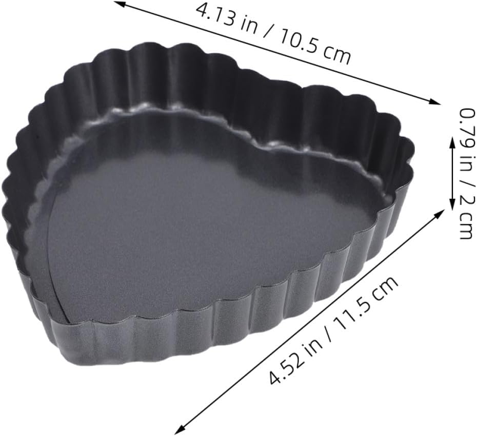 6pcs Mini Heart Shape Tart Pans 4-inch Nonstick Metal Bakeware with Removable Bottoms and Fluted Edges for Small Cakes, Pies, and Desserts, Suitable for Home Baking and Special