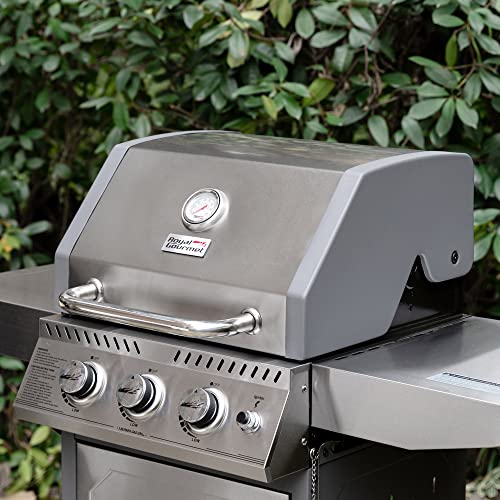 Royal Gourmet Gg3001S Stainless Steel 3-Burner Propane Gas Grill, 25,500 Btu Cabinet Style Gas Grill With Side Tables, Outdoor Cooking Grill For Patio Garden Barbecue, Silver #TOP5