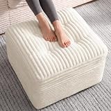 Fabulcozy 23.6in Pouf Ottoman, Corduroy Footstool Foot Rest Seating, Beige