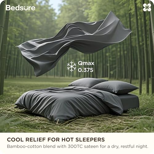 Image of Bedsure Cooling Duvet Cover Queen Size, Cotton & Viscose Derived from Bamboo Duvet Cover Set, PureWoven Ultra-Soft, Breathable & Lightweight Home Bedding for All Seasons (Dark Grey,90 inchx90 inch)