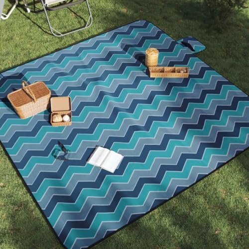 Teenpull Picknickdecke Faltbar Blau Wellenmuster 200x200 cm Samt mit Tragetasche wasserdicht leicht vielseitig für Camping Outdoor Wandern Trekking & Picknick