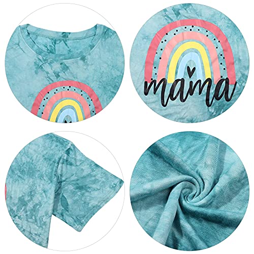 Plus Size Mama Shirt For Women Cute Mama Letter Print T Shirt Funny Mom Life Short Sleeve Tee Tops (Green, Xxxx-Large) #TOP7