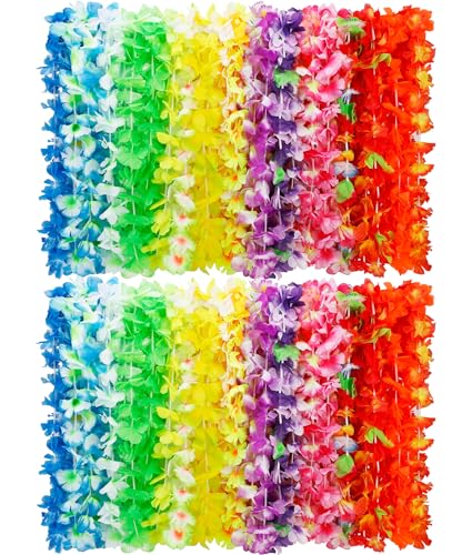 100pcs Luau Party Decorations, Silk Hawaiian Leis Tropical Flower Necklaces, Colorful Hula Dance Bulk Leis Decor, Flower Hawaiian Leis for Summer Beach Pool Theme Party Decorations Favors Supplies