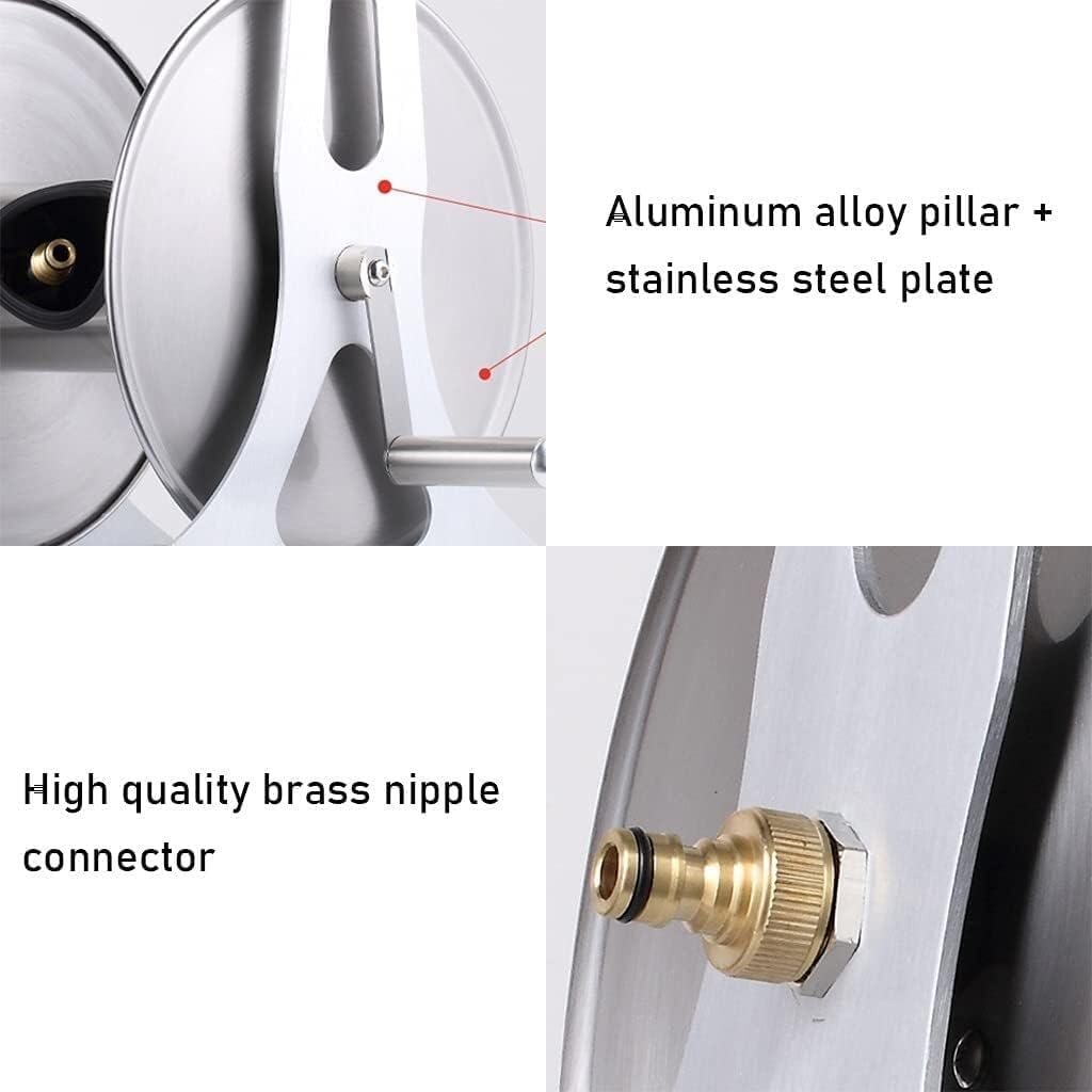 Garden Hose Reel Cart, Wall-Mounted Stainless Steel Water Pipe Storage Rack with 15m Blue Hose, Portable Cart for & Car Wash (Yellow)(With 20m blue hose)