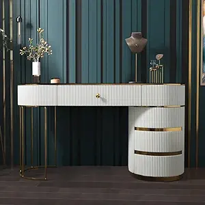 Vandana Interiors Modern White Makeup Vanity Stone Top 4 Drawers Cabinet Included Gold Finish
