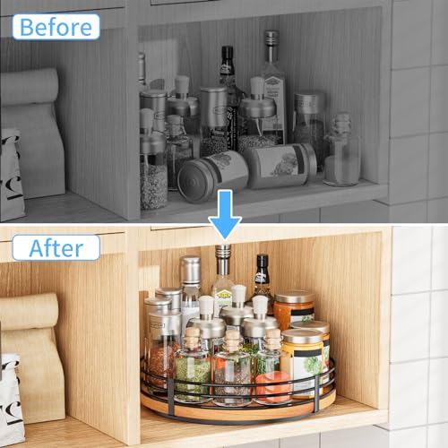 13" Lazy Susan Turntable Organizer - Wood Round Lazy Susan for Cabinet Kitchen Countertop Pantry Cupboard Dining Table Bathroom Coffee Bar Spice Storage Home Decor by OVICAR - Used condition - Image 4