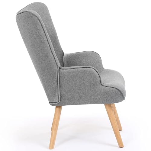 Fauteuil scandinave Ivar tissu gris capitonné IDMarket
