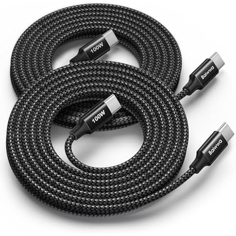 USB C to USB C Cable 100W [10FT/2-Pack], Long USB C Fast Charging Cable Braided for MacBook Pro 2020 2023, for iPhone 16 15 Pro Max, for Samsung Galaxy S24 Ultra S23, Pixel and More Cover