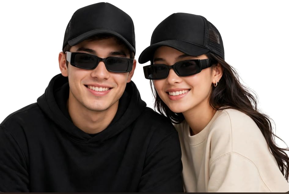 Image of Black Baseball Cap with Leather Patch, Casual Unisex Sports Hat, Adjustable Fit-Free Size
