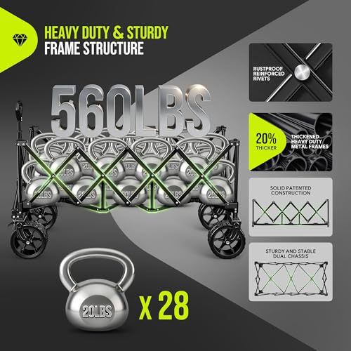 Hikemoon 300L Extra Large Wagons Carts Foldable, 560LBS Heavy Duty Collapsible Beach Wagon 48" Long with Big All-Terrain Wheels, Utility Folding Cart for Camping, Grocery, Sports, Garden, Black by HIKEMOON - Used condition - Image 4