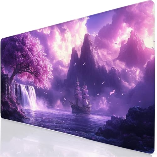 Tapis de Souris XXL 120x60cm Grand Tapis de Souris Violet Mouse Pad Paysage sous Main Bureau, Base en Caoutchouc Antidérapante, Haute Précision et Rapidité Accessoire Bureau pour Gamer, Maison YG-103