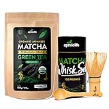 AprikaLife Japanese Matcha + Matcha Whisk Set Bundle - Organic Matcha Green Tea Powder, Whisk (Chase