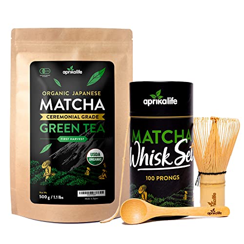 Aprikalife Japanese Matcha + Matcha Whisk Set Bundle - Organic Matcha Green Tea Powder, Whisk (Chasen), Scoop (Chashaku), Spoon And Gift Box #TOP27