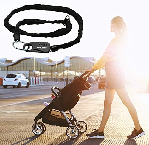 KOHLBURG Secure Pocket Lock Made of Chain & Number Code Lock 129cm / 51 Long - Robust Security as a pram Lock, ski Lock & Lock for Motorbike Helmet - 3mm Strong Combination Lock