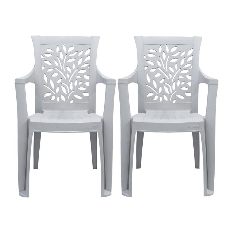 Image of Plasto Chair Luxury with Comfortable Back Posture, Matt & Gloss Pattern Dining, Bedroom, Kitchen, Living Room, Garden | Bearing 150KG Capacity | Strong & Sturdy (White)
