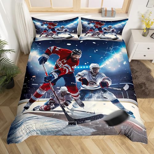 Erosebridal Ice Hockey Comforter Cover Boys Teens Sports Game Theme Duvet Cover Puck Hockey Player Winter Event Bedding Set for Kids Youth Girls Ice Hockey Athlete Bedroom Decor,King Size by Erosebridal - Used condition - CA$27.83