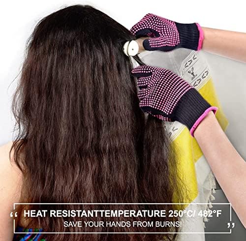Heat Resistant Gloves for Hair Styling, Sopito 2 pcs Professional Heatproof Glove Mitts with Silicone Nodules for Hair Tools, Curling Iron Wand, Flat Iron, Hot-Air Brushes Red