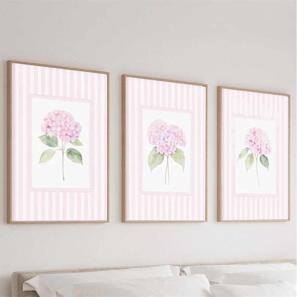 Pink Hydrangea Prints Posters Pink Stripes Prints Pictures With Inner Frame