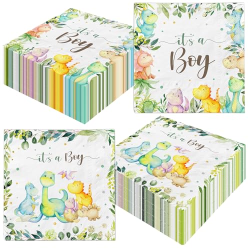 40pcs Dinosaur Baby Shower Decorations Napkins for Boy Disposable Dino Baby Shower Supplies It's a Boy Paper Napkins, Dinosaur Theme Baby Boy Shower Party Decorations