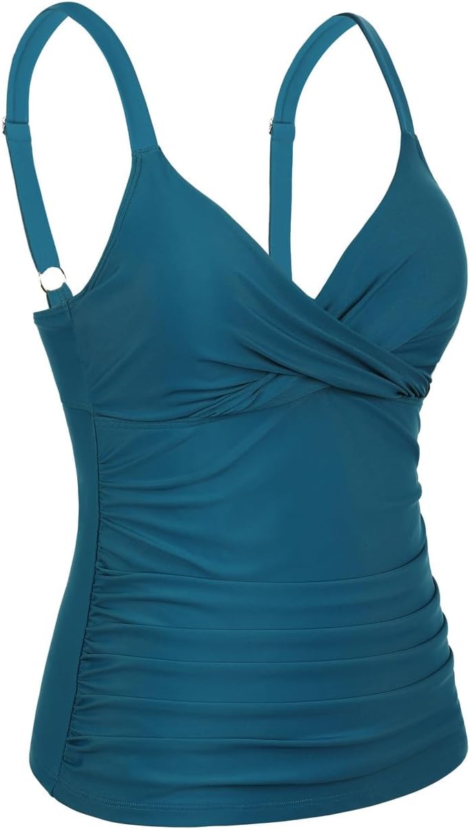 Hilor Women's Underwire Tankini Top Ruched Tummy Control Bathing Suit Tops Push Up Top Swimsuit Front Twist Swim Top Only - Image 4